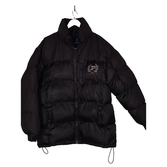 Vintage Phat Farm Puffer Coat Jacket 90s Y2K Mens Size XL Black Embroidered Logo